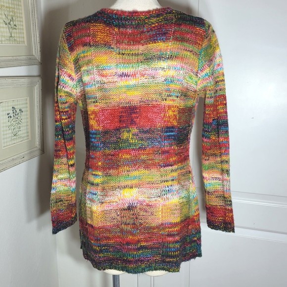 Bobbie Brooks Rainbow Colors Knit Sweater V Neck  Pockets Colorful Large - Picture 3 of 9